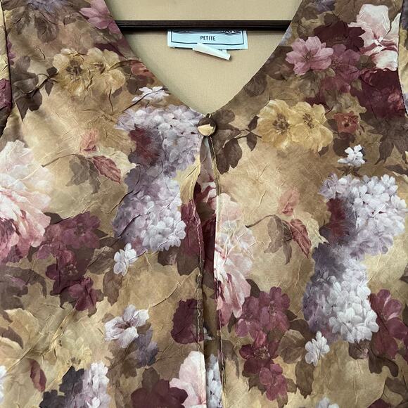 Jessica Howard Petite Floral Chiffon Midi Dress Brown Purple Overlay 90s‎ Mom - Picture 10 of 13